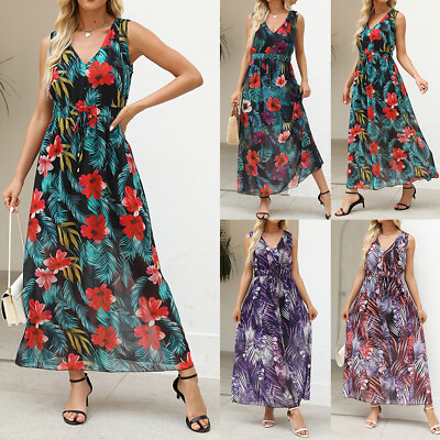 #ad Women Boho Floral Maxi Long Dress Summer Ladies Beach Holiday Backless Sundress $20.23