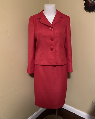 #ad Le Suit Red Three Button Blazer Jacket amp; Pencil Skirt Suit Set Sz 14 Color $52.99