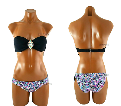#ad Victoria#x27;s Secret Jeweled Accent Bandeau bikini sets top 32C amp; bottom XS black $53.00