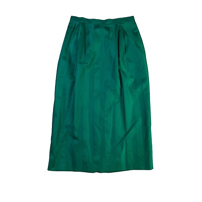 #ad Vintage Carlisle Vibrant Green Tonal Stripe Cotton Pencil Skirt Long w Pockets 4 $18.20