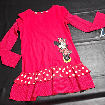 #ad Disney Parks Girls Red Polka Dot Tiered Ruffle Minnie Mouse Dress XL $24.00