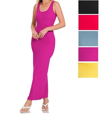 #ad Womens Maxi Sundress Solid Long Form Fitting Full Length S M L XL $17.98
