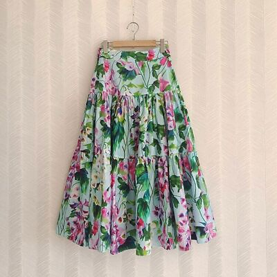 #ad Women 100% Skirt Red Green Flower Print Long Party Vacation Ladies $129.99