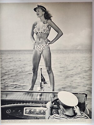 #ad 1946 Sexy Woman Bikini Boat Swiss Model Suzanne Toffel Vtg Print Ad Poster $14.88