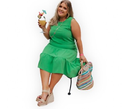 #ad 2X Boho Green Summer Sleeveless Dress Beach Lightweight Dress Layered Sundress $14.99