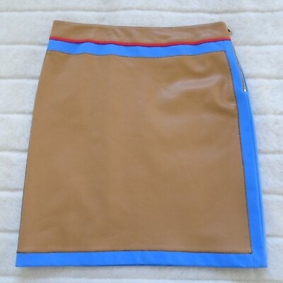 #ad Per Se Leather Like Beige Skirt 6 $16.95