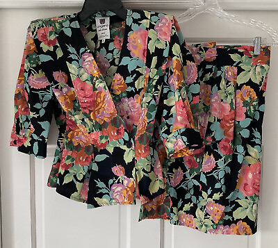 #ad Emanuel Ungaro Vintage Floral Mini Skirt Suit Set Size 4 38 $170.00