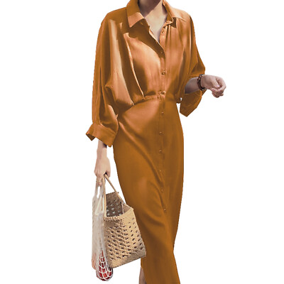 #ad #ad Women Long Sleeve Maxi Dress Lapel Neck Shirt Dress Long Maxi Shirt Dress Tunic $21.37