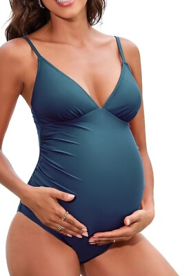 #ad #ad CUPSHE Maternity Swimsuit Brand New Size XXL Blue 16 18 $19.00