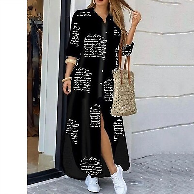 #ad Womens Long Sleeve Casual Loose Button Down Long Maxi Shirt Dress Plus Size Gown $29.48