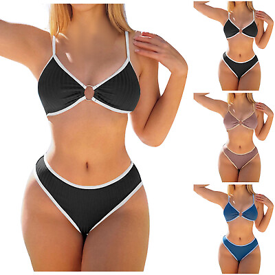 #ad Women High Waisted Bikini Sets Two Piece Swimsuit Push Up Front Ruched Bathing $15.93