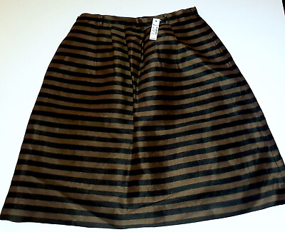 #ad Madewell Silk Pleated Skirt Silk Linen Stripe NWT chocolate brown black $45.00