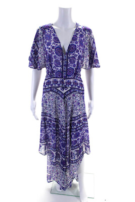 #ad Adelyn Rae Womens V Neck Metallic Pinstripe Floral Maxi Dress White Purple Small $60.99