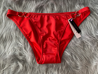 #ad Victorias Secret Bikini Bottom Swim Red w Gold Rings Sexy Medium M $25.49