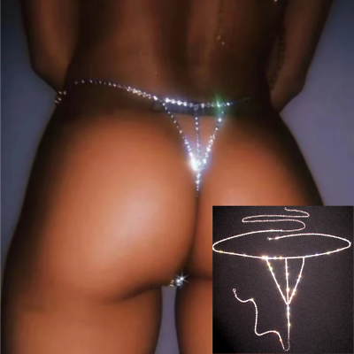 Rhinestone Thong Bikini Body Chain Waist Belly Belt Silver Bling Panty Jewelry $20.85