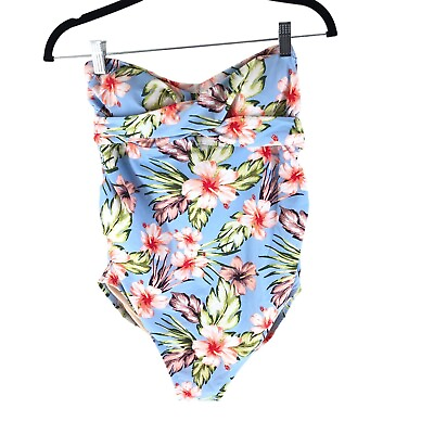 #ad #ad Isabel Maternity One Piece Swimsuit Strapless Molded Cups Floral Tropical Blue M $6.79