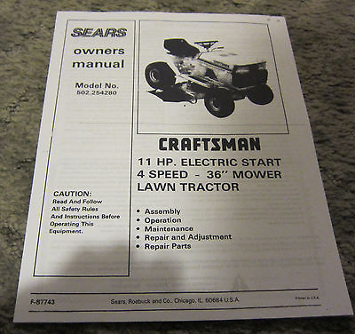 #ad Sears Craftsman lawn tractor owner#x27;s manual 11hp 4 speed 36quot; mower 502.254280 $8.99