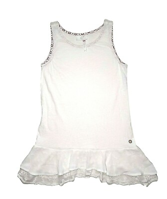 435 Matilda Jane White Girls 10 Dress Lace Ruffle Bottom Cotton Solid Sleeveless $16.74