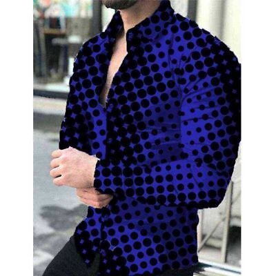 #ad Mens Long Sleeve Party Dress Shirts Button Down Shirt Printed Blouse Tops New $24.49