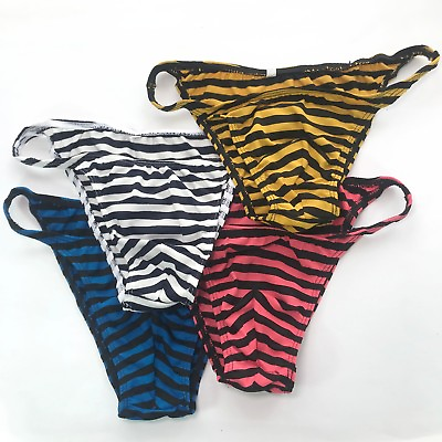 #ad K377 C Mens String Bikini String Narrow waist Poly Cotton Spandex Wider Stripes $9.99