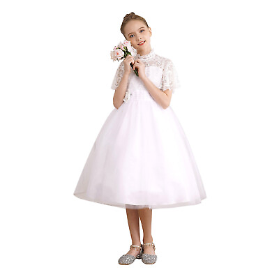 #ad Kids Girls Dresses Birthday Dress Elegant Gown Tea Length Party Lace Bodice $11.95