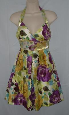 #ad Multicolored Floral Jr Sz 5 Sleeveless Pleated Halter Sun Dress CHARLOTTE RUSSE $10.00