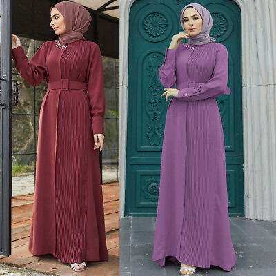 #ad Muslim Women Long Sleeve Maxi Dress Turkey Islamic Kaftan Dubai Modest Dresses C $51.96