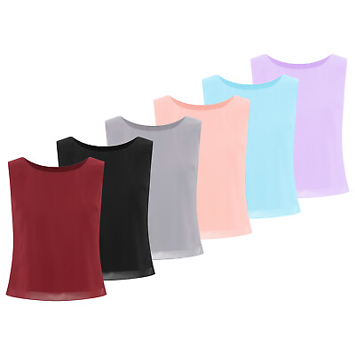 #ad US Women#x27;s Elegant Chiffon Tank Tops Vest Solid Color Smooth Cocktail Party Tops $9.99