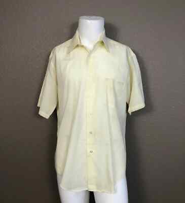#ad Sears Perma Prest Vintage Light Yellow Button Up Short Sleeve Shirt 16 1 2 34 35 $15.00