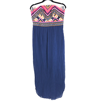 Alice amp; Trixie Angela George Maxi Dress Strapless Slit Embroidered Pink Navy M $14.99