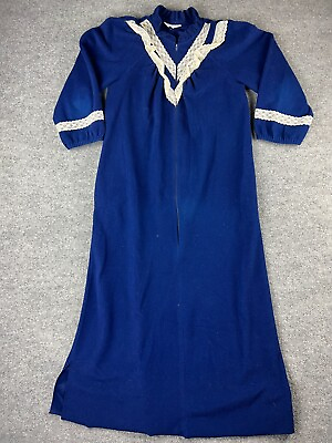 #ad Vintage At Home Wear Sears Women#x27;s Fleece Night Gown Blue Lace Trim Zip Up $10.00