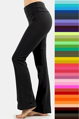 Yoga Pants Stretch Cotton Fold Over High Waist Flare Legging STORE CLOSING $13.27