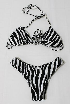Under The Sun Bikinis Women#x27;s Luka Zebra Bikini Swimsuit MC9 Black White $34.99