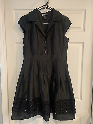 #ad Little Black Beaded Evening Dress Size 12P Collared V Neck Beautiful JS Boutique $20.00