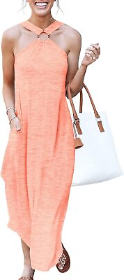 #ad #ad ANRABESS Womens Summer Casual Halter Maxi Dress Split Side Long Beach Sundress 2 $79.32
