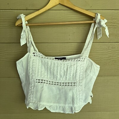 White Tie Sleeves Crop Top Forever 21 Boho Top Short Cropped $5.99