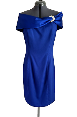 #ad #ad Vintage 90s Formal Royal Blue Short Off Shoulder Cocktail Dress size 14 $30.00