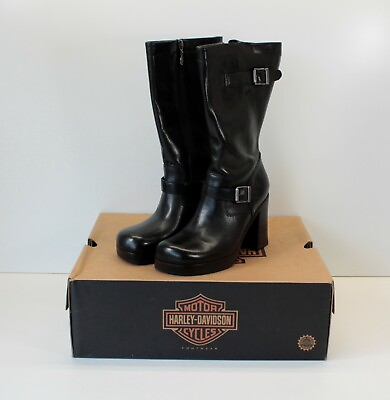 #ad Harley Davidson Womens Boots Soho Hi 81188 Size 6.5 Black Leather Zip Buckle $39.99