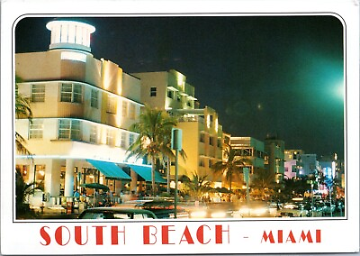 #ad South Beach Miami Florida Chrome 4x6 Postcard Night Life Art Deco District $3.99
