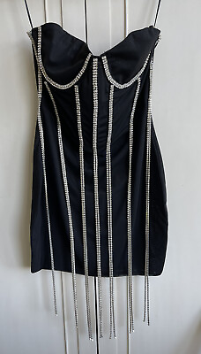 #ad Women’s Rhinestone Cocktail Dress Black Short Halter Sparkle Sexy Medium $44.90