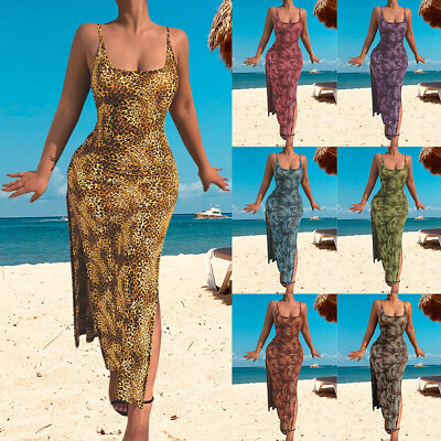 #ad Women Sleeveless Sexy Bodycon Maxi Dresses Ladies Summer Beach Sundresses Hawaii $17.10