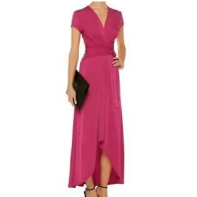 #ad NWT Michael Kors Fuchsia High Low Faux Wrap Maxi Length Dress Size 14 $67.88