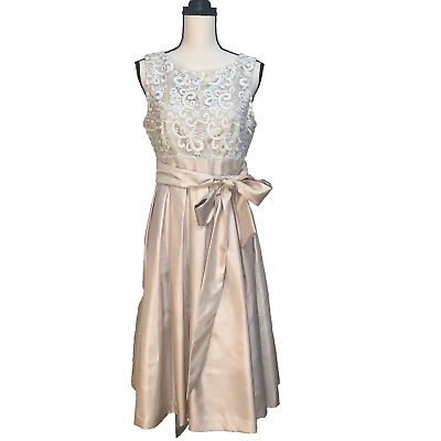 #ad JH Evenings Champagne Lace Chiffon Formal Cocktail Evening Dress Size 8 $68.00