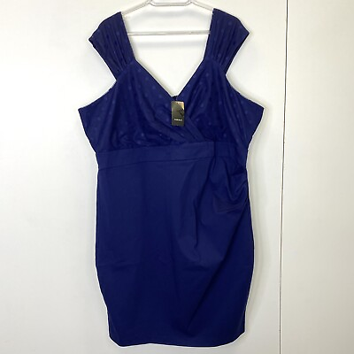 #ad Torrid Dress Plus Size 26 4X Navy Blue Dot Surplice Bodycon Cocktail Party NWT $34.99