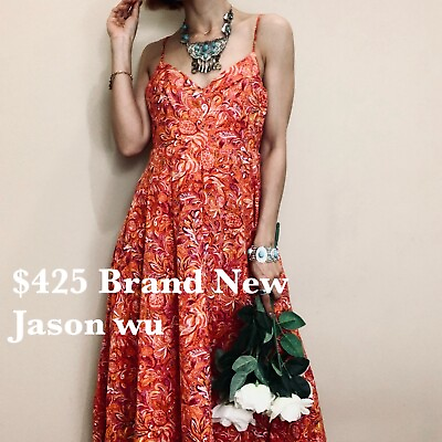 #ad NWT $425 Jason Wu Floral Maxi Dress Linen Blend $88.00