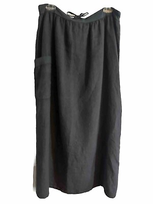#ad Flax Women Large Skirt Linen Pull On Maxi Boho Lagenlook Charcoal Front Pocket $29.00