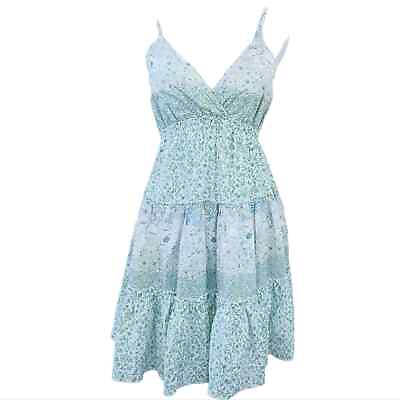 #ad Easel Los Angeles Floral Summer Dress Medium Blue Green Cottagecore Flowy Flower $39.99