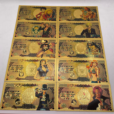 #ad 10pc Japanese Anime one piece Monkey D. Luffy Gold Banknote Collectible Cards $11.11