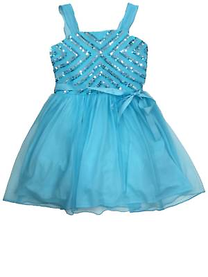 #ad Big Girls Blue amp; Silver Sequin Tulle Tank Top Holiday Party Flower Girl Dress $29.99