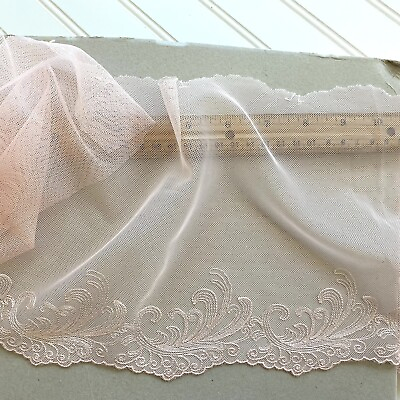 Light Pink Embroidered Tulle Lace Trim for Sewing Lingerie Bridal 7” Wide $8.70